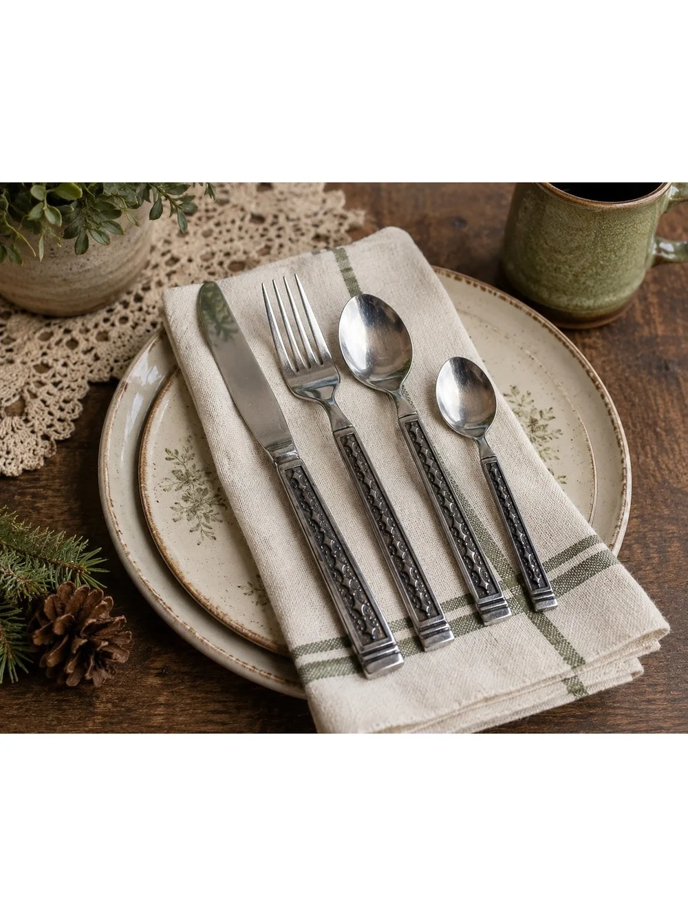 Vintage Douglas Stainless Flatware Set 16 Piece Korea Ornate MCM Service 4